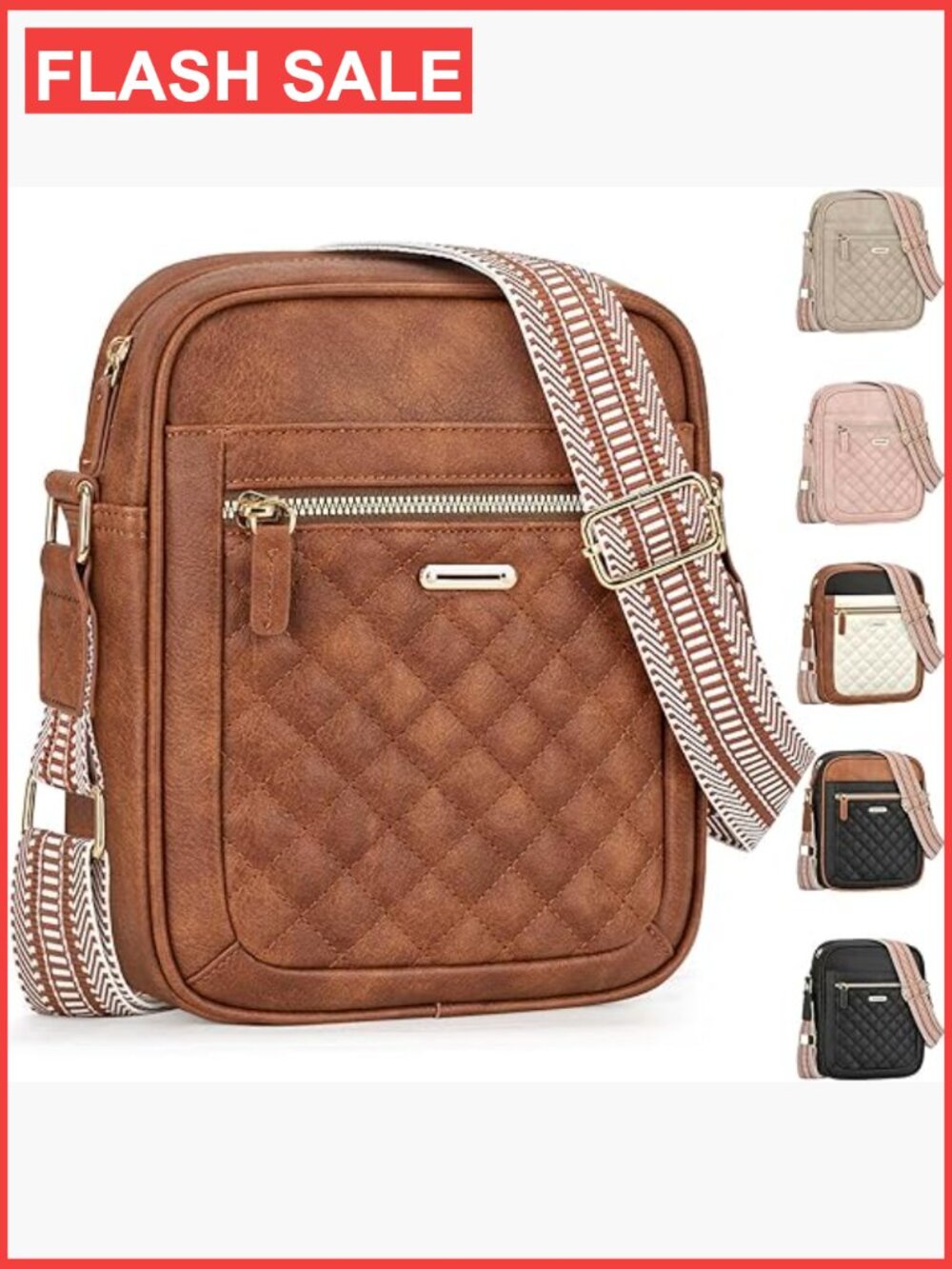 Small Quilted Vegan Leather Crossbody Bag with Adjustable Strap